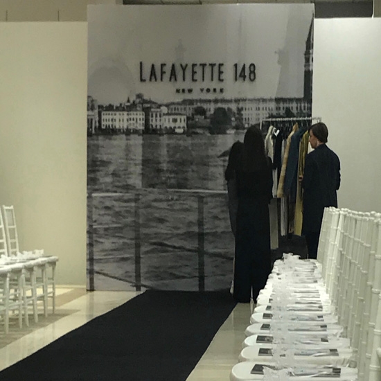 Set Design, printed fabric walls, fashion, fashion show set, lafayette 148, Advanced Productions.